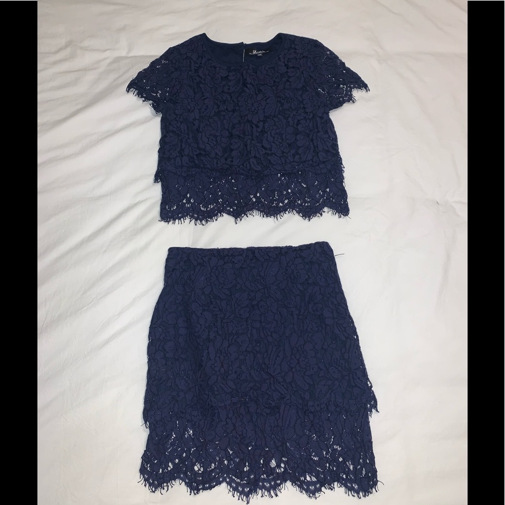 Lulus two piece navy lace set